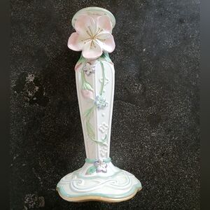 Collector Fitz & Floyd Pink, Green, Cream Candle Stick Accent with Glossy Finish